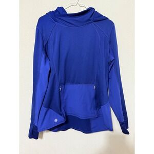 Athleta Plush Tech Hoodie Women's XL Blue Activewear Athleisure Cowl Neck